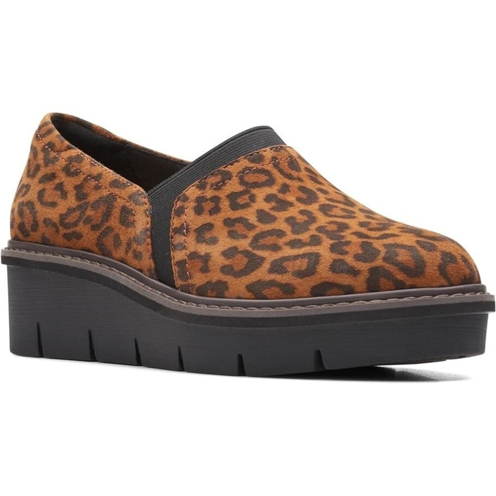 Clarks Womens 10 N Airabell Mid Leopard Print Wedges Leather Closed Toe NEW